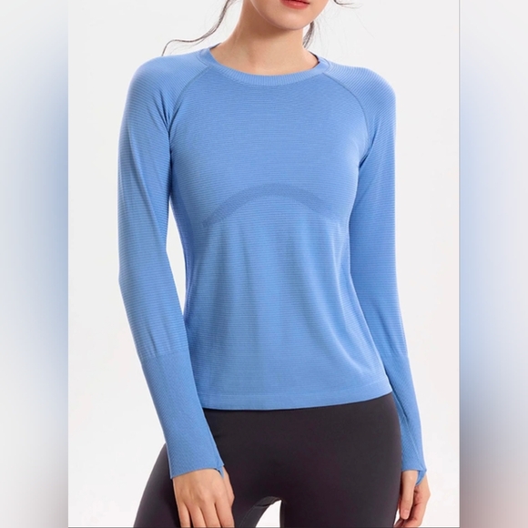 Spyder Tops - Spyder Women's Long-Sleeve Activewear Top - Striped Light Blue